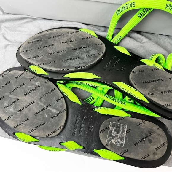 SZ 38 Balenciaga Lime Green Logo Tie Sandals - Picture 7 of 8